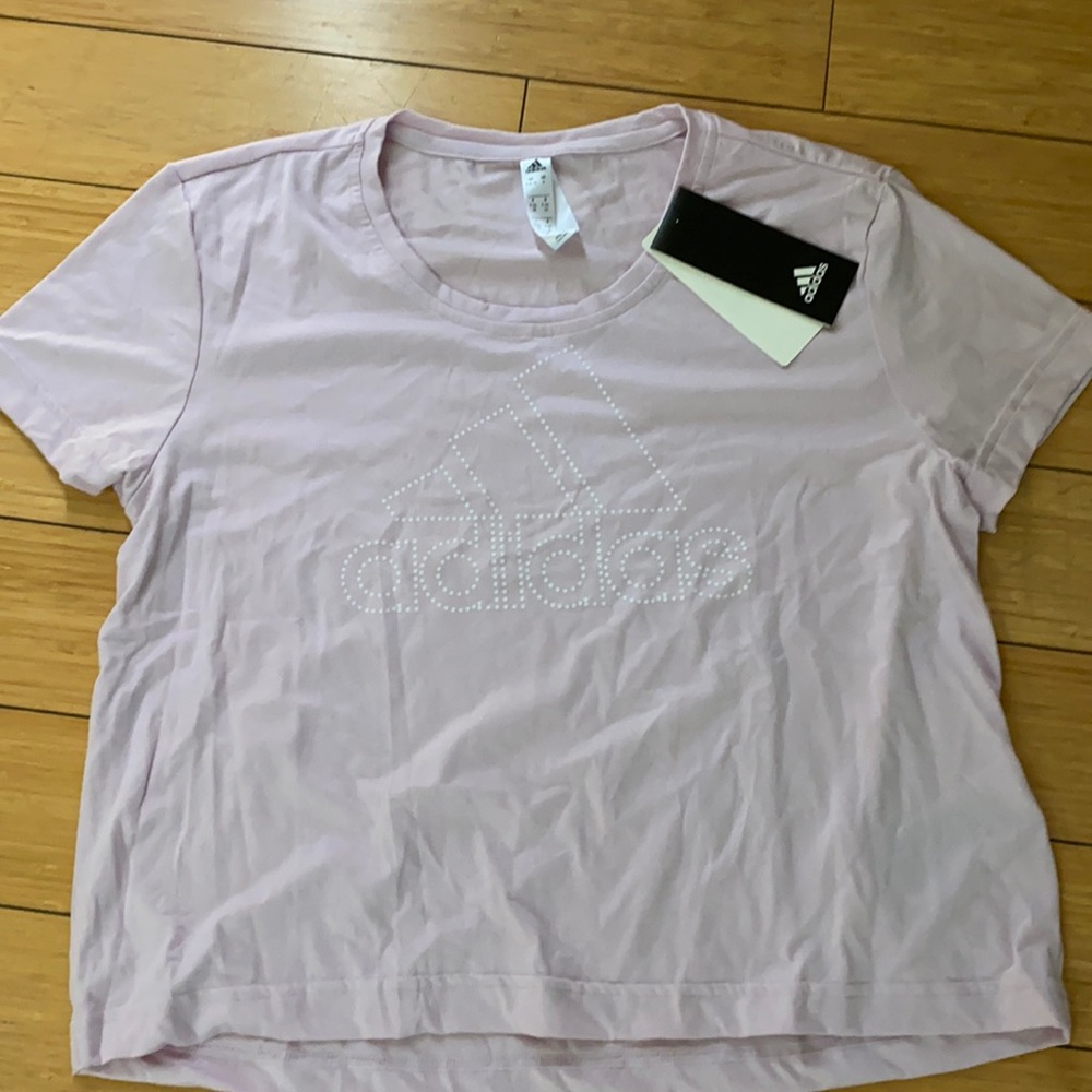 ADIDAS Light Pink Crop Top with White Dotted Logo Size Small (Like New) - Picture 3 of 8
